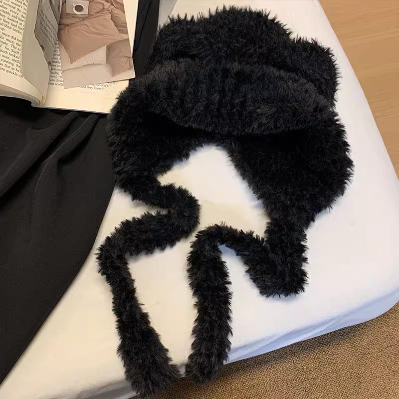 Upgraded Thickening Cute Plush Bear Ears Hat for Women Autumn and Winter Warm Woolen Hat Ear Protection Knitted Lei Feng Hat