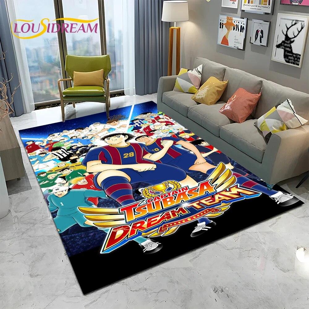 Captain Tsubasa Anime-Fußball-Cartoon-Teppich für Zuhause, Wohnzimmer, Schlafzimmer, Sofa, Fußmatte, Dekor, Kinderbereich, rutschfeste Bodenmatte