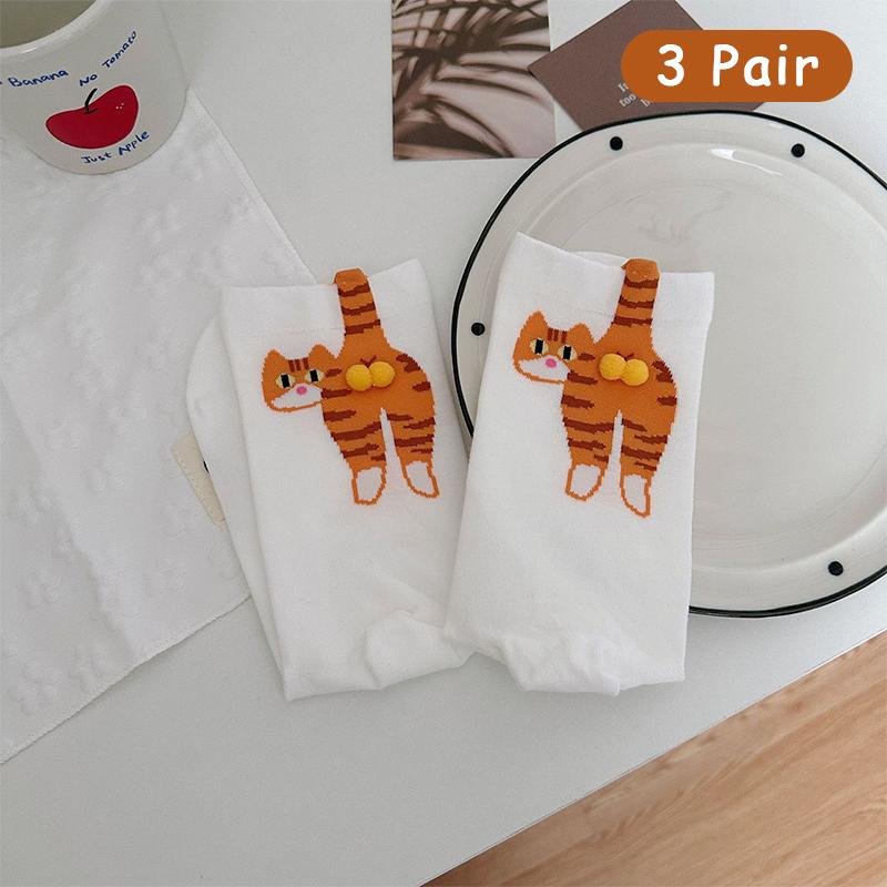 Damskie skarpetki z kreskówkowym kotem, dzwoneczkiem i pomponem, na lato, z bawełny, słodkie, japońskie, zabawne, sportowe, średniej długości, 36-42