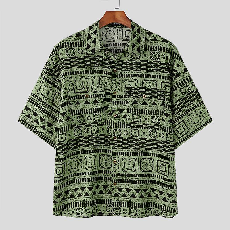 

INCERUN Summer Vintage Men Lapel Neck Short Sleeve Floral Print Casual Shirts S