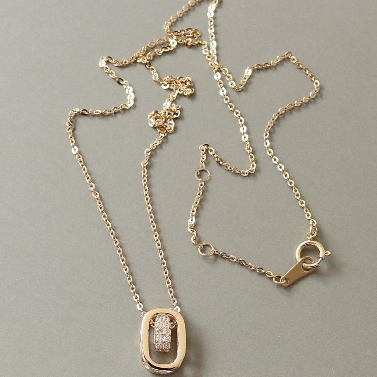 Good Luck S925 Sterling Silver 14K Gold-Plated Necklace: Hollow Oval Zircon Adorned Small Circle Clavicle Chain for Women. 14K Gold