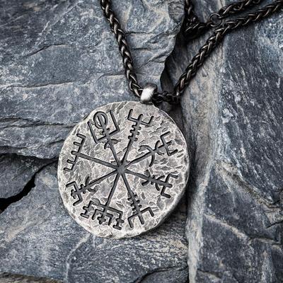 Pánský vintage přívěsek na krk s kompasem Vegvisir, vikingský, severská runa Odina, nerezová ocel, pro muže 2024, retro amulet, šperk