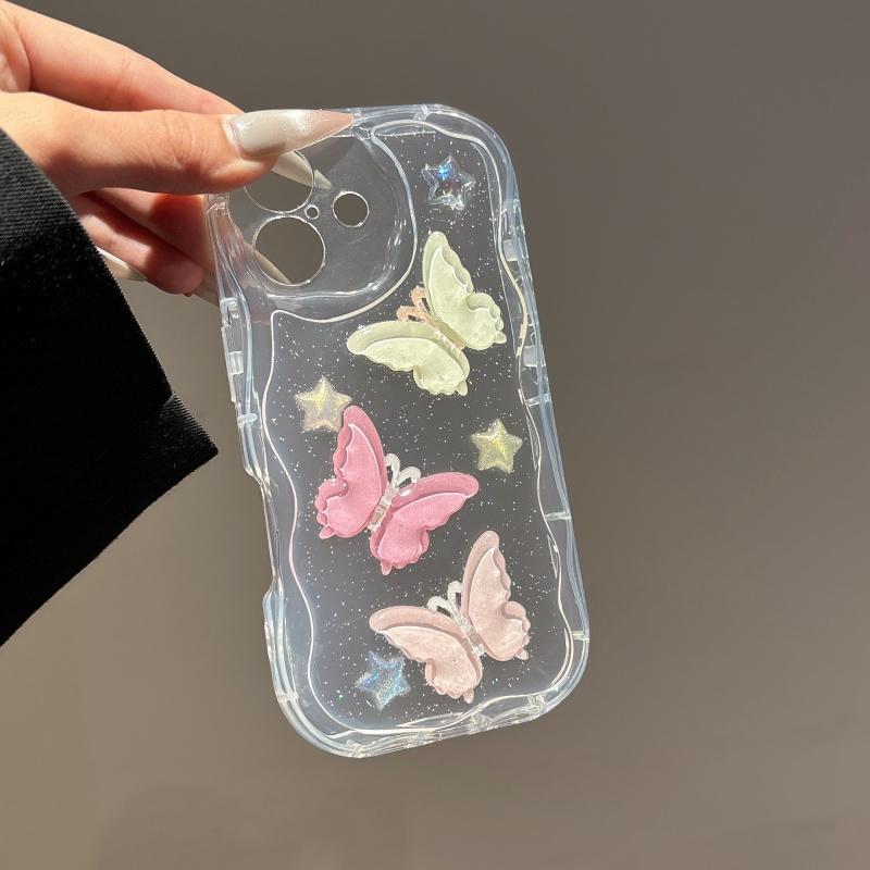 Luxury Cream Drop Glue Handmade 3D Butterfly Case for iPhone 16 Pro Max 15 14 Plus 13 12 Pro 11 Shock Protection Cover