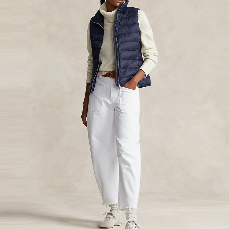 Polo Ralph Lauren Solid Color Zip Neck Sleeveless Vest Women Vests Navy-Blue WMPOOTWNN220073-410