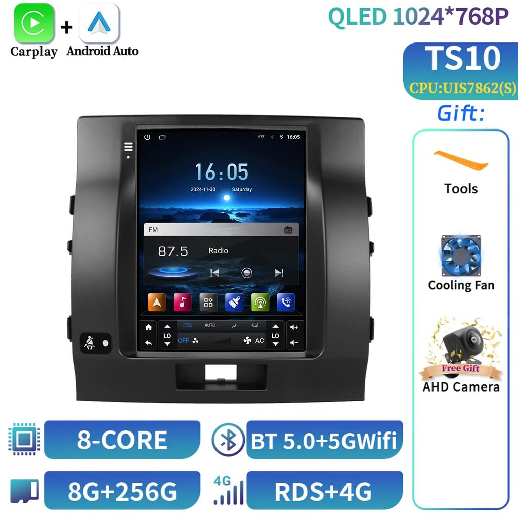 9.7inch Android 14 For Toyota Land Cruiser 2007-2015 Car Radio Multimedia Wireless Carplay Navigation 4G GPS Screen Stereo GPS