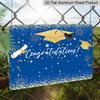 2D Flat, 1pc "Congratulations" Graduation Aluminium Sign 8x12 Inch - Royal Blue & Gold Glitter Grad Cap Design, Sparkling Star & Scroll Decor
