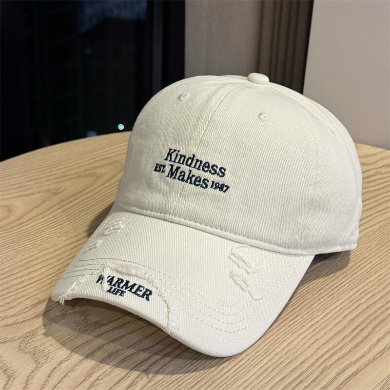 Personalized ripped baseball cap female alphabet embroidery summer cap men's sunscreen enlarged and widened brim sun hat tide