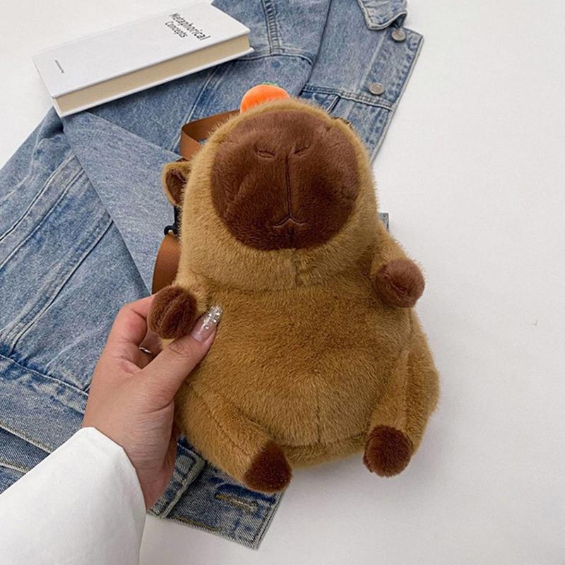 Cute  Capybara Plush Backpack Large Capacity Capybara Crossbody Bag Handbag Soft Capybara School Bag For Girls Birthday Gifts