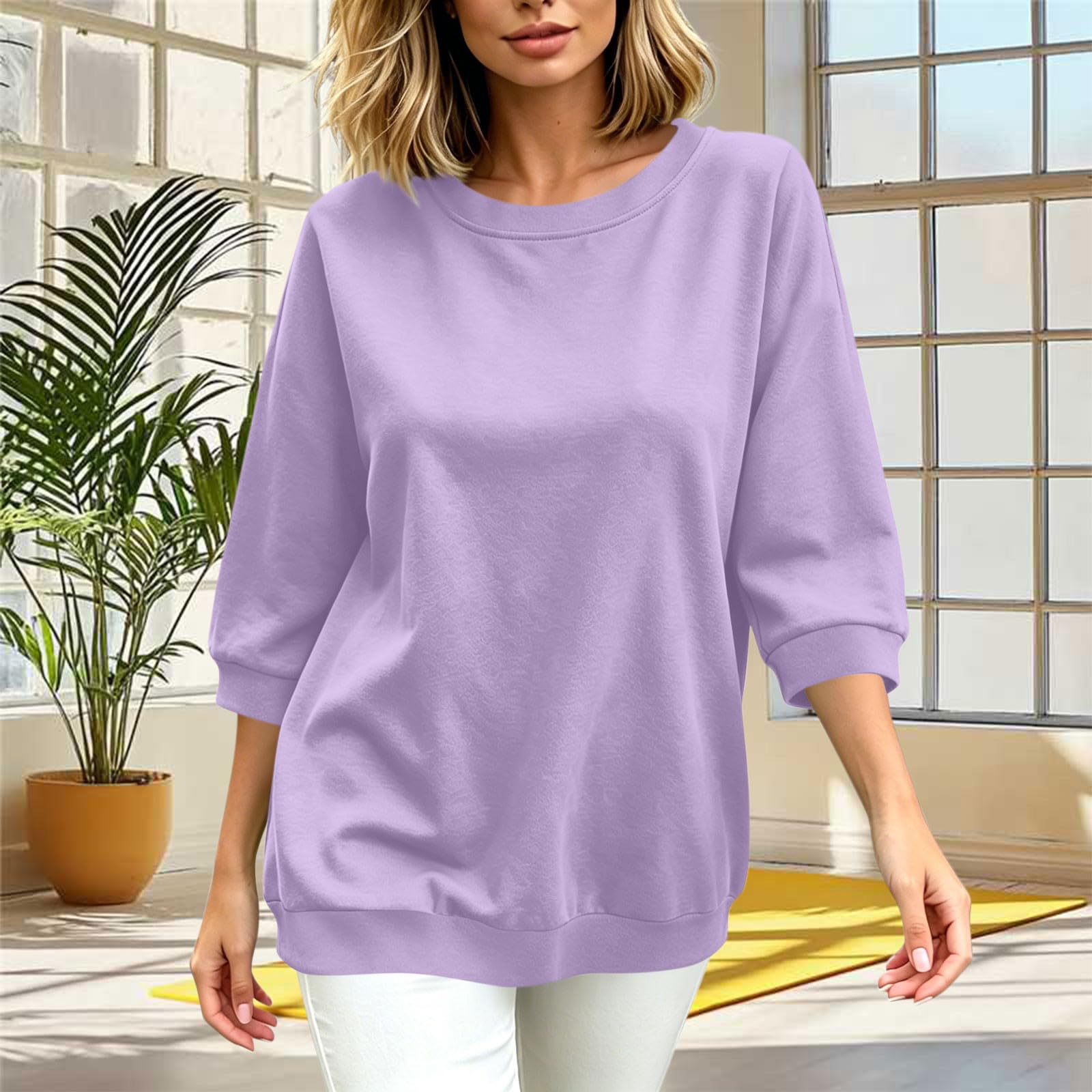 Women s Casual Three-Quarter Sleeve T-Shirt Top for Everyday Wear XXL