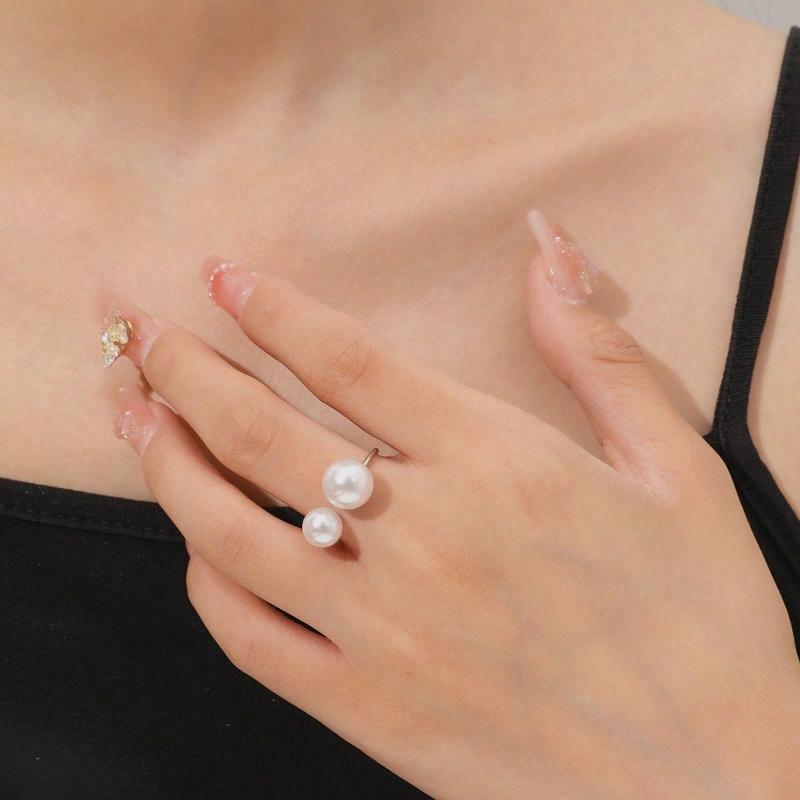1pc Ins Style Minimalist Adjustable Open Ring with Faux Pearl, for Women