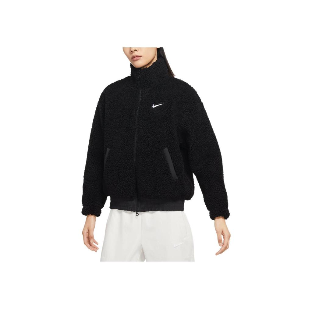 Nike Giacca Nsw Swoosh in Peluche con Collo Alto da Donna Giacche Nero DR5629-010