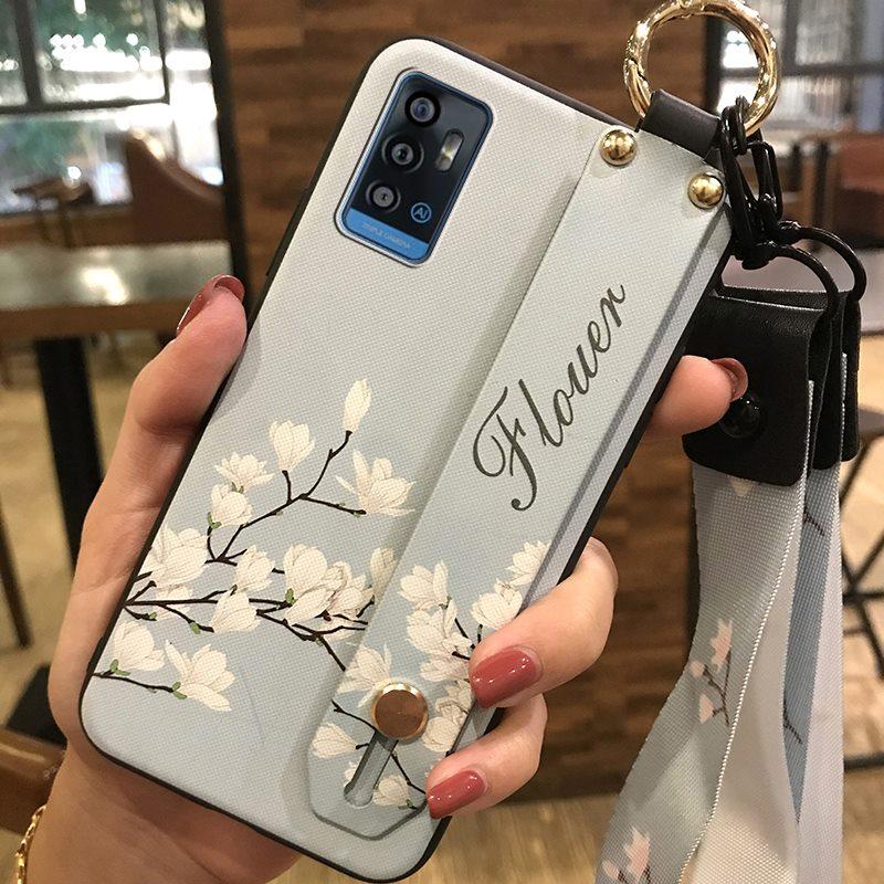 Kickstand Durable Phone Case For ZTE Blade A71/Optus X Swift 5G Back Cover Soft case Flower Fashion Design Lanyard Ring