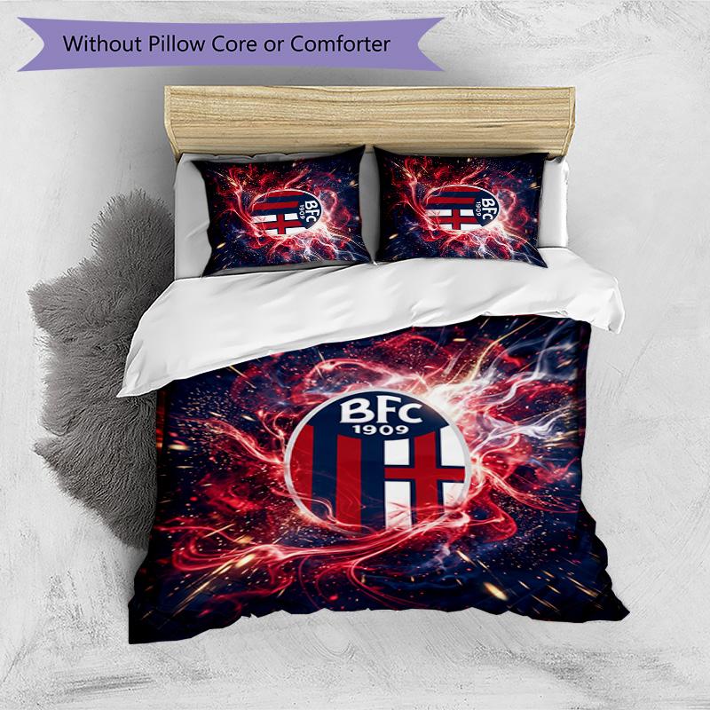 Bologna FC Printed 3PCS Bedding Set Breathable Duvet Cover with Pillowcases Decorative Bed Linen for Bedroom Home