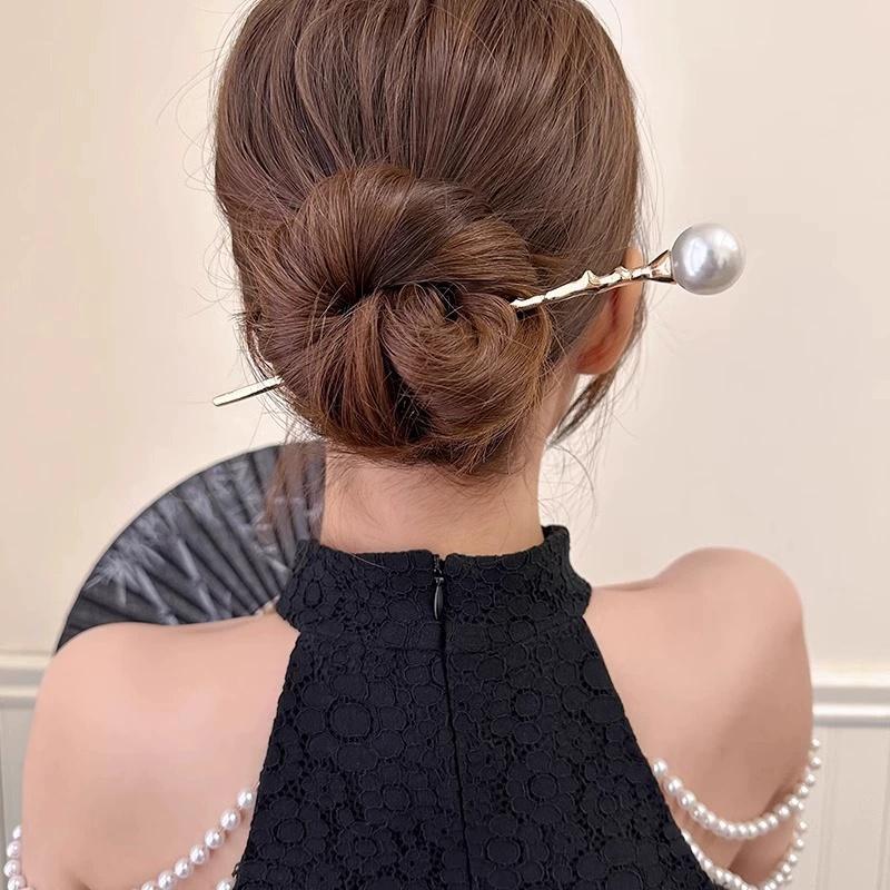 Pearl Hair Sticks Korean Women Elegant Metal Hairpins Hair Forks Bun Headwear Ponytail Styling Hair Accessories