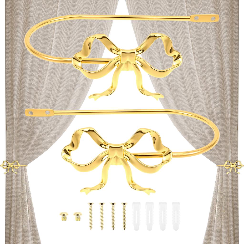 2Pcs Curtain Holdbacks Metal Bow Curtain Holdback Window Decor Finish Wall Hooks for Office Home Bedroom Luxe Drapes Tie Back