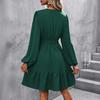Women's Sleeve Smocked Waist A-Line Dress with Ruffle Hem for Casual Everyday Wear