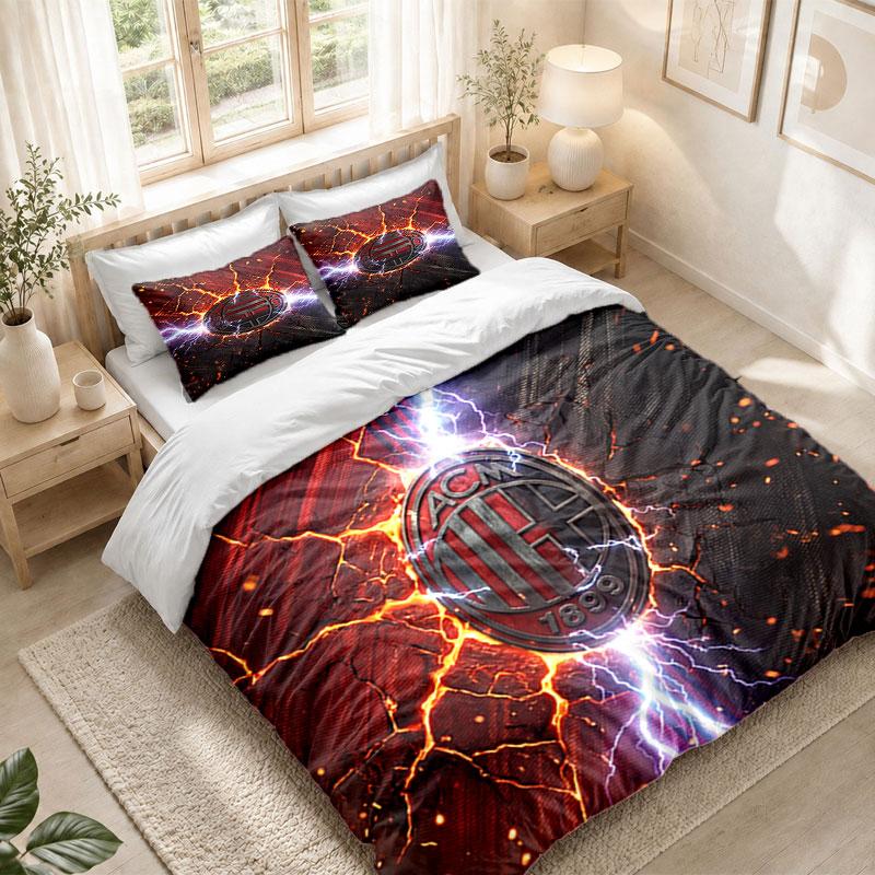 Bedding Set 1 Duvet Cover 2 Pillowcases AC Milan Print Bedroom Home Decoration