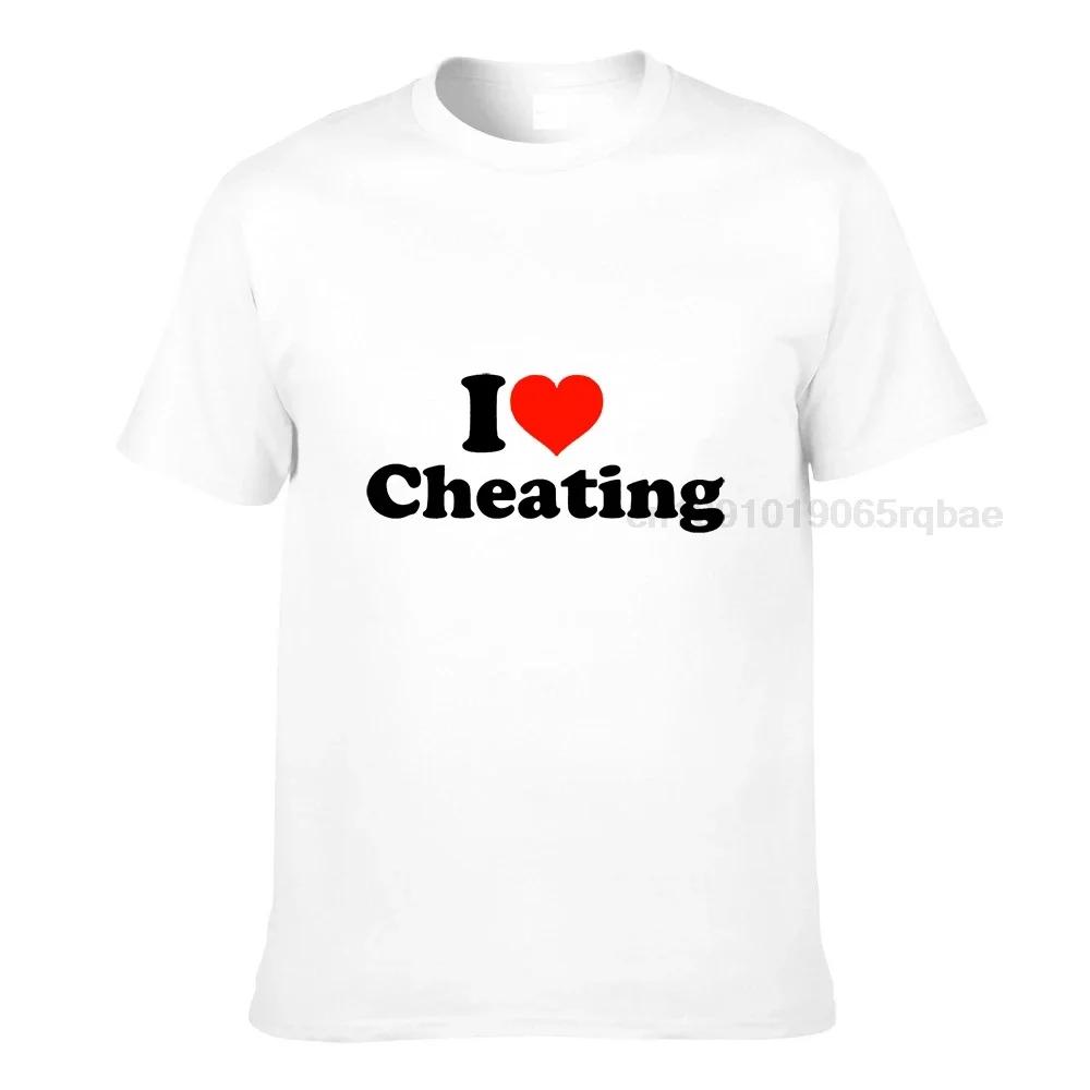 I Love Cheating Unisex Letters T Shirts Heart Graphic Unisex Print Tee Shirts Plus Size Pure Cotton Crew Neck Unisex Tops Shirts