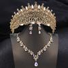 Quality Blue Tiaras and Crowns Bridal Jewelry Sets for Women Prom Wedding Crown necklace earrings Set Costume Accessories