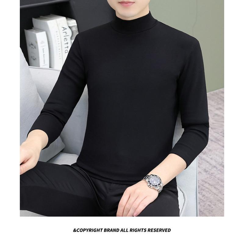 Men S Half High Neck Long Sleeve Cotton Loose Fit T Shirt