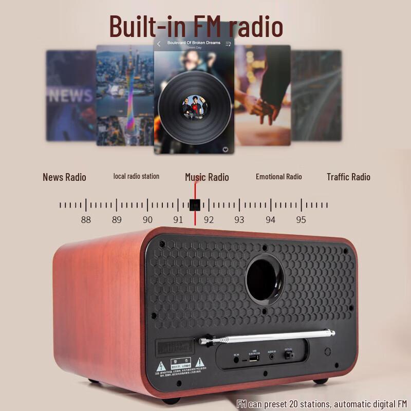 SANSUI M880 Wooden Wireless Bluetooth Speaker with CD Player & Radio CN Plug (adapter Included)