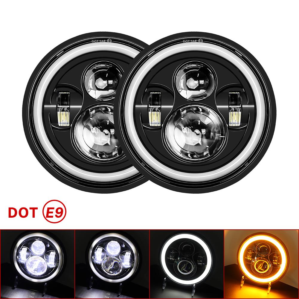 7 Inch Led Auto Headlight Motorcycle LED Headlight DRL Angel Eyes for Harley Honda Yamaha Urban Car H4 Headlamp