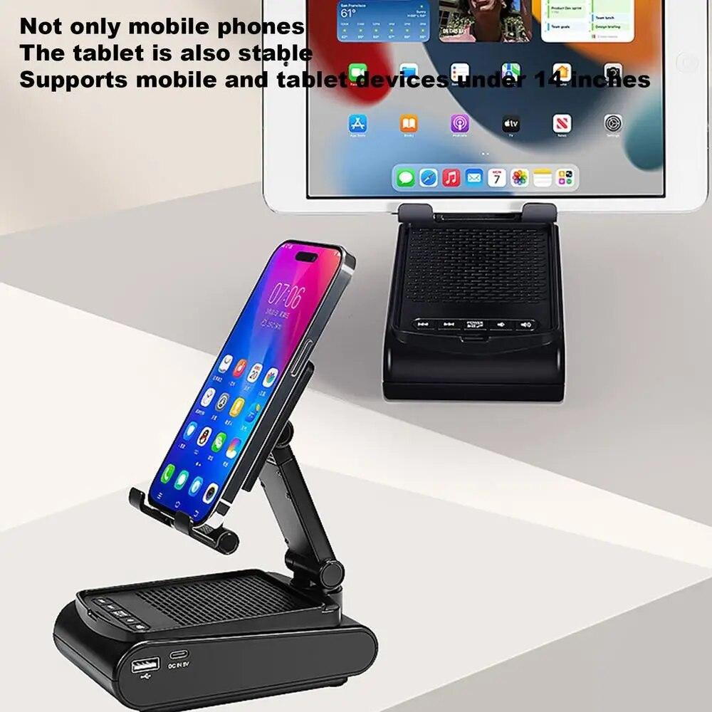 Stojan na mobilný telefón Skladacia pevná nabíjačka reproduktorov Bluetooth so stereo U slotom pre diskovú kartu Nastaviteľná výška Voľné uhly Stojan na tablet