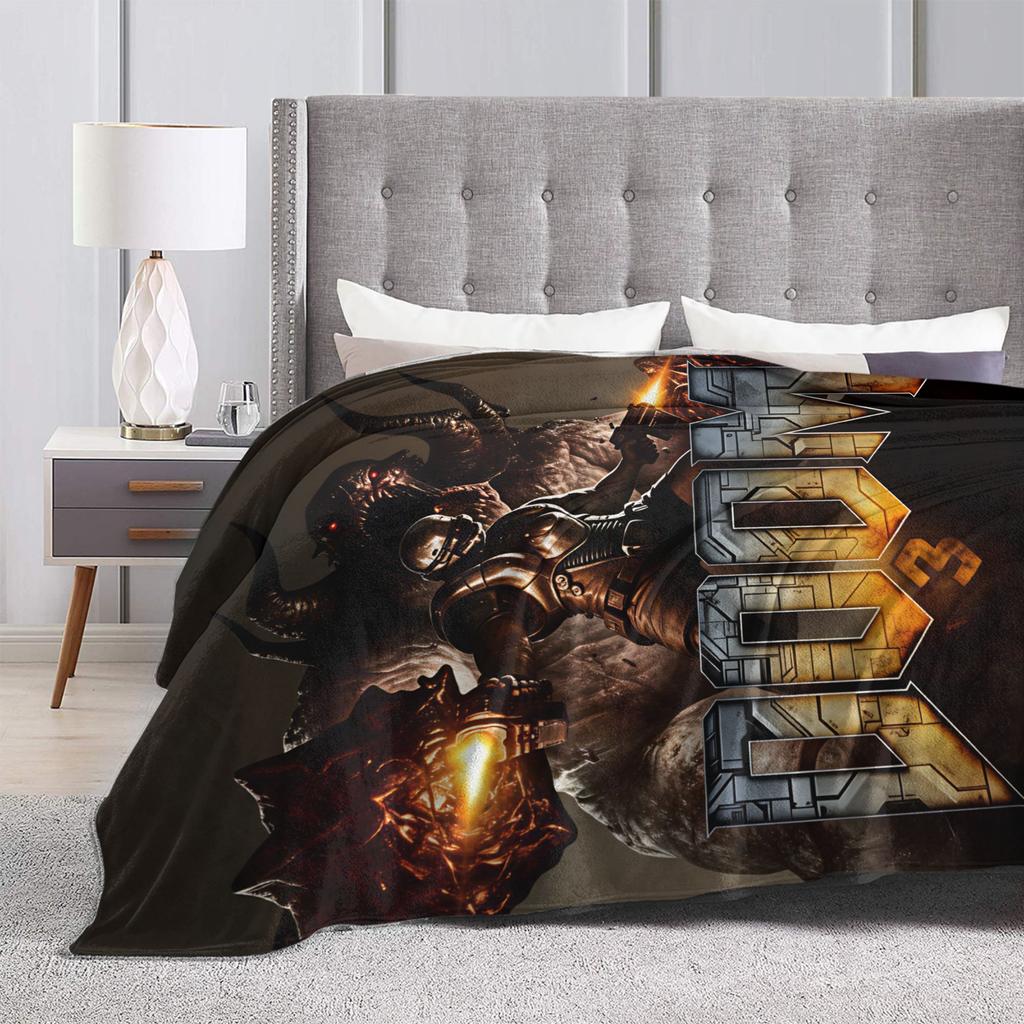 Doom Slayer Gaming Blanket Travel Flannel Bedding Throws For Couch Chair Soft Custom DIY Quality Bedspread Gift Idea