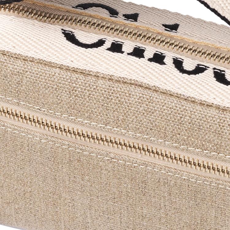 Chloe Holz-Buchstaben-Logo Reißverschluss Leinen-Canvas Hüfttasche Damen Taschen Braun CHC23-AS432L06-27S