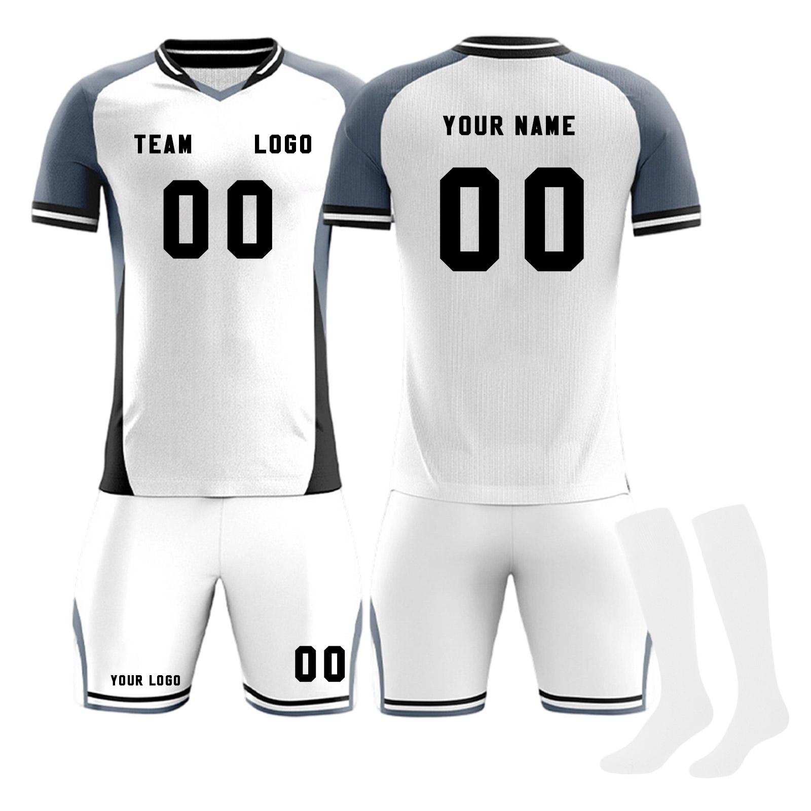 

Men Soccer Jersey Set Short Sleeve Shirt and Shorts with Socks Breathable Quick Dry Athletic Uniform for Training Match Team Sports XS білий