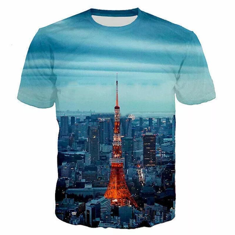 Novelty France Paris Eiffel Tower 3D Graphic Tees Y2k Men Women Short Sleeve Street Tshirt Kids Casual Oversized Tops Clothing