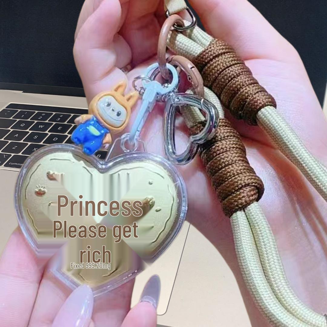 

999 Pure Gold Heart Pendant Keychain - Princess Design, Perfect Gift for Girlfriend or Best Friend s Birthday