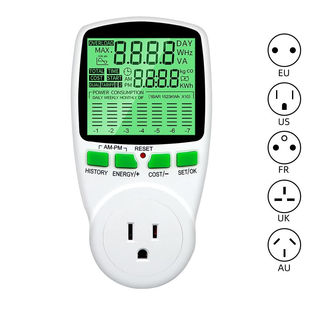 Digital Power Meter LCD Backlight Energy Meter Wattmeter Wattage Electricity Kwh  Outlet Power Analyzer EU US UK AU FR Plug