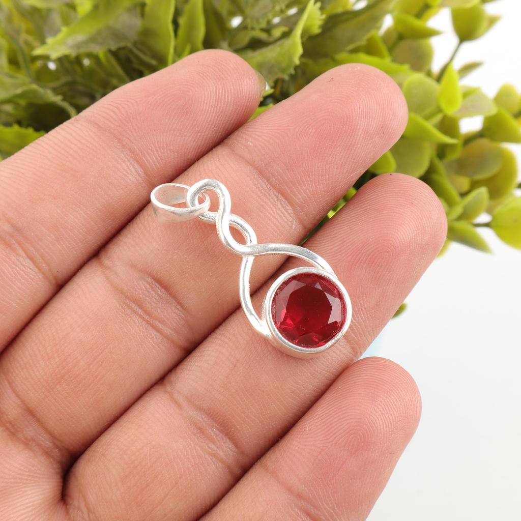 Schmuck mit rosa Rubellit-Edelstein, Anhänger aus massivem 925er Sterlingsilber, wunderschöner Silberanhänger, handgefertigter Heilanhänger für Damen