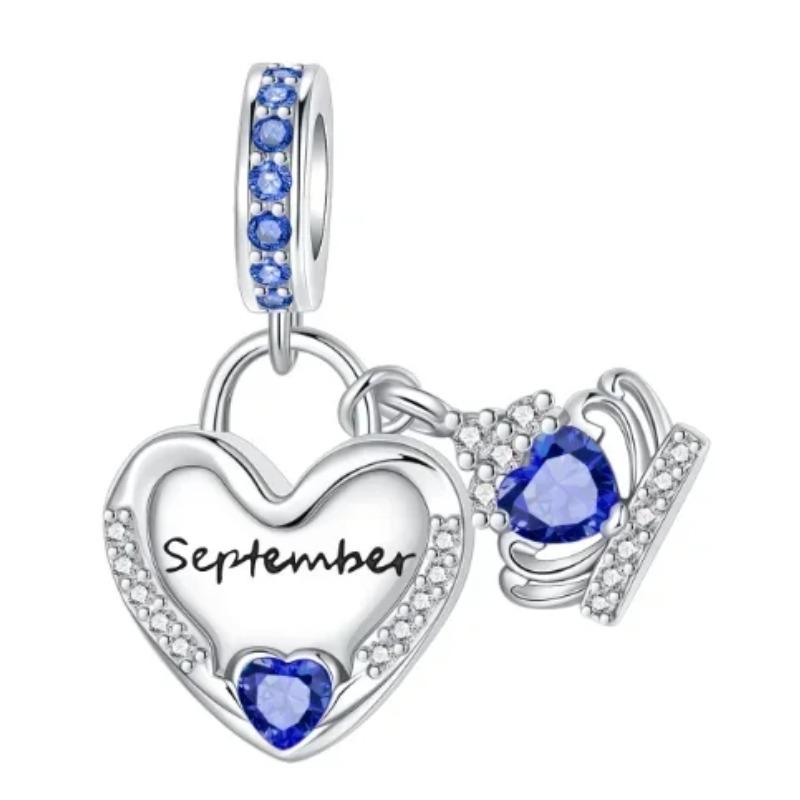 Sparkling Birthstone Charms Copper Heart Mom Key Pendant Bead Fit Original Necklace Bracelet Women Jewelry Diy Gift