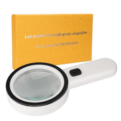 Handlupe 30x Doppelschichtige optische Glaslinse Vergrößerungsglas mit 12 LED-Leuchten für ältere Menschen Sammler