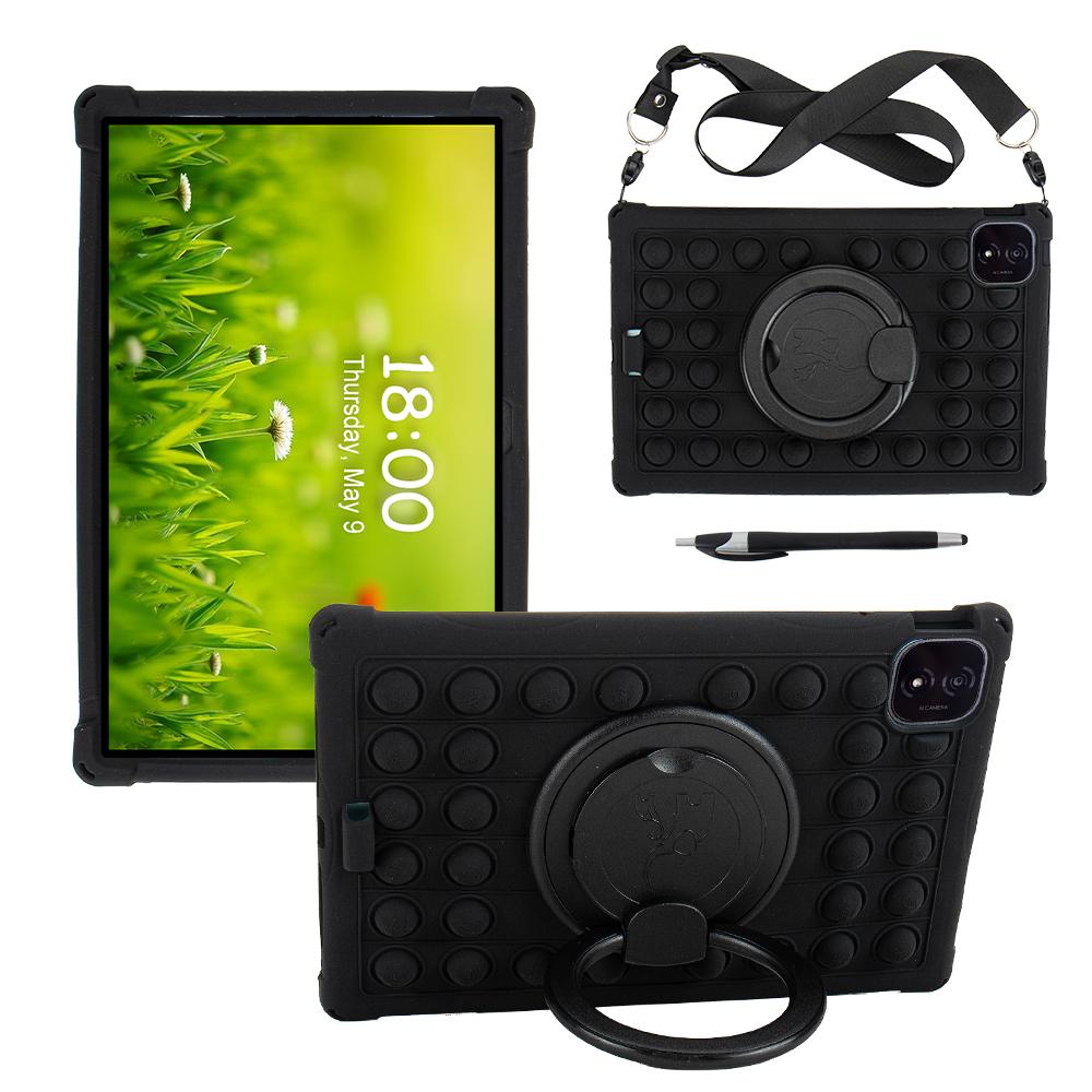 

360 Rotating Case Universal For Honor MagicPad 2 Pad GT Pro 2024 12.3 Soft Silicone Stand Cover With Handle Grip Shoulder Strap MagicPad 2 12.3 2024 чёрный