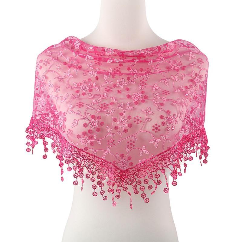 Luxury Embroidery Lace Tassel Headscarf Women Sheer Mesh Bandana Hijab Vintage Floral Head Wrap Boho Hair Scarf Daily Accessory