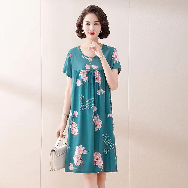 Women's Cotton Silk Mid-Length Nightgown - Summer Pajamas Plus Size Homewear for Middle-Aged and Elderly