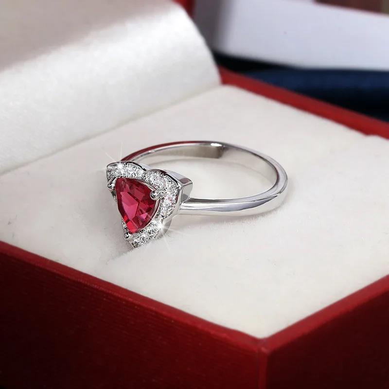 Exquisite Female Ring 925 Sterling Silver Twist Mosaic Zircon Red Heart Crystal Rings for Women Wedding Jewelry Anillos Mujer