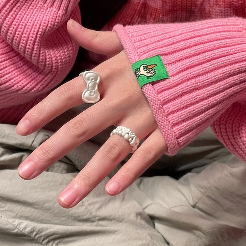 Matte Metal Bow Love Ring Female Niche Unique Personality Fashion Trend Temperament Versatile Ring Ring