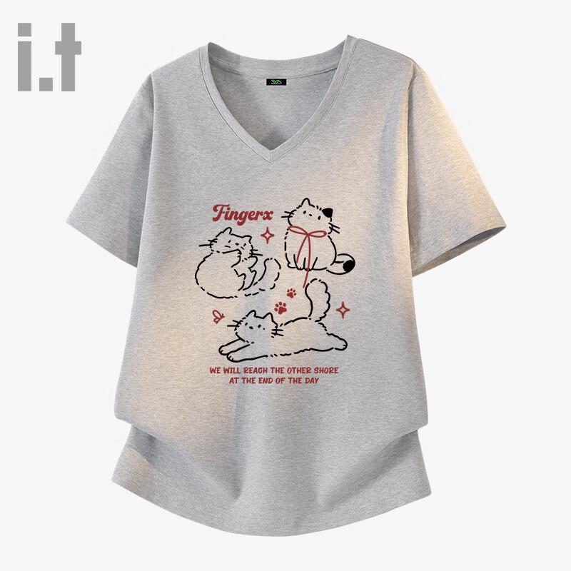 Fingercroxx IT Women s V-Neck Cooling Cat Print T-Shirt L