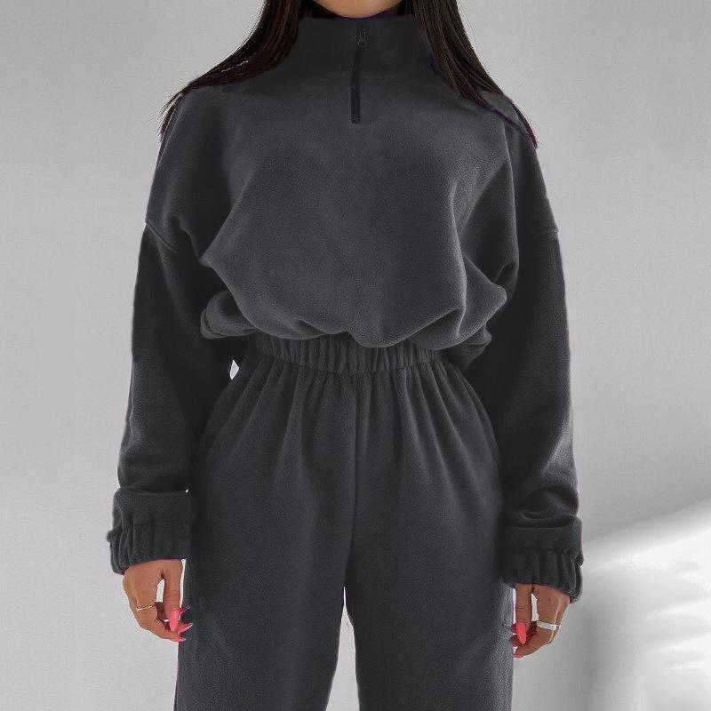 2025 Autumn/Winter Women's Fashion Loose Zipper Stand Collar Hoodie & Casual Two-Piece Set