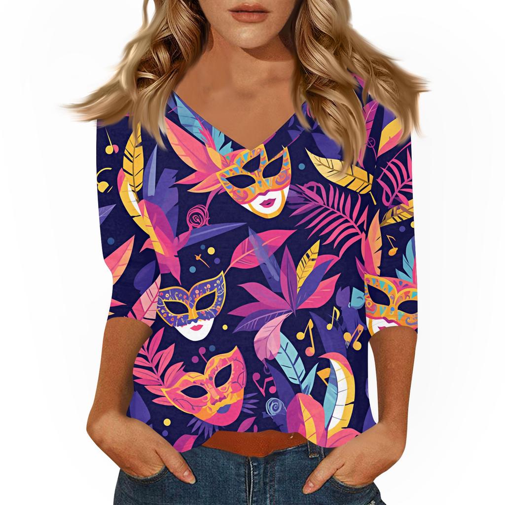 Dámské tričko s potiskem 3/4 rukáv denní víkendová móda základní véčkový výstřih běžný top