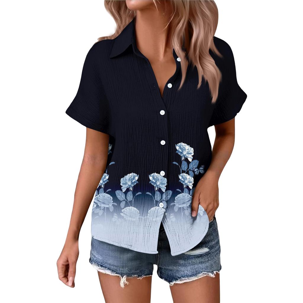 Women's Fashionable Casual Loose Floral Print Short-sleeved Shirt