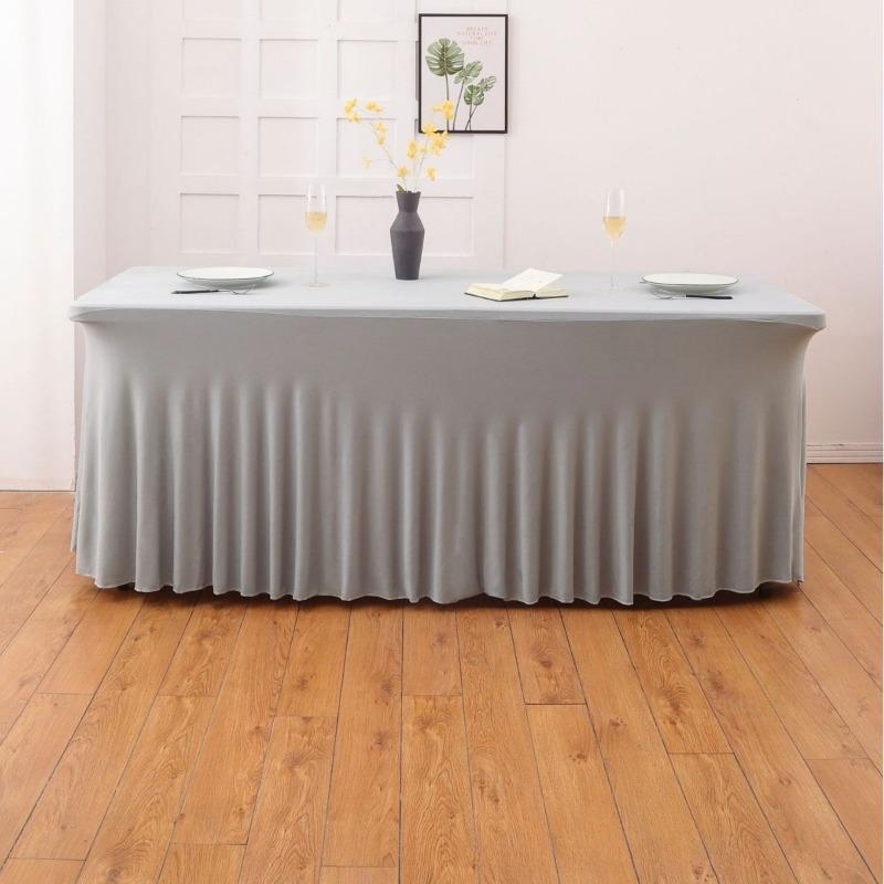 4/6/8 FT Stretch Table Cloth Polyester Rectangle Washable Table Cloth Solid Color for Birthday Wedding Events Party Decoration