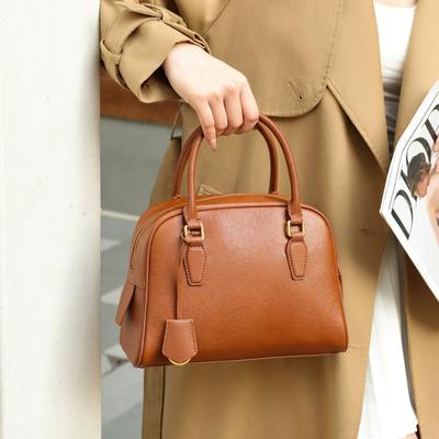 Vintage Topcoat Plant Tanned Cowhide Boston Bag Genuine Leather Cross-body Handbag Commuter Pillow Bag for Women