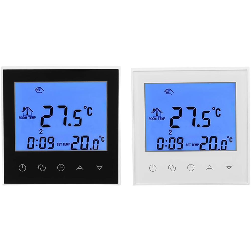 Programmable Digital Thermostat Electric Heating Control Panel 16A with Large LCD and Dual Temperature Display for Room