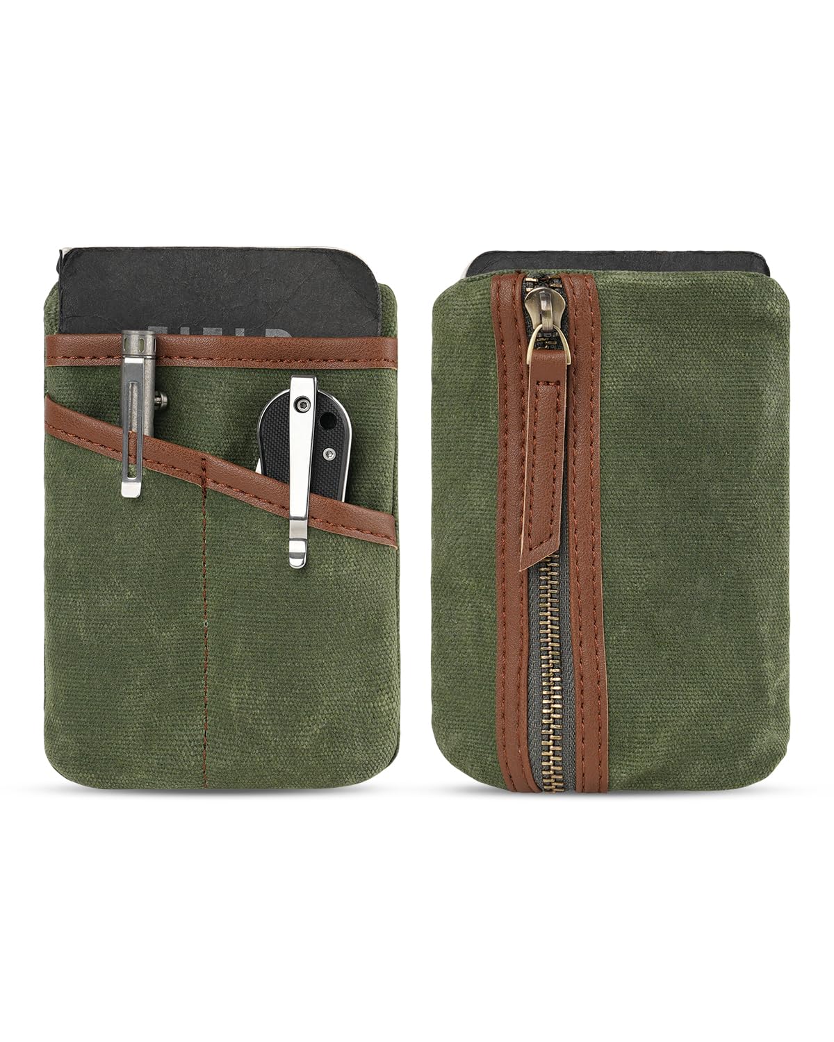 

SAYRAM SP9 Pocket Waxed Canvas EDC Zipper Pocket Organizer Pouch for Slim EDC Organizer for Tactical Pens Organizer, Pouch, Men, Coins, Notebooks, зелений