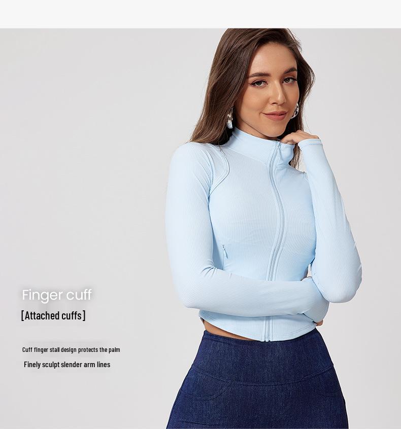 Women's Stand-Collar Windproof Yoga Jacket - Warm, Nude Feel, Long-Sleeve for Outdoor Running & Fitness